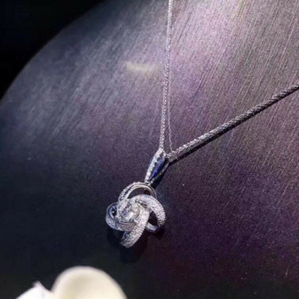925 Silver Round Cut Cubic Zirconia Necklace - Picture 4 of 4